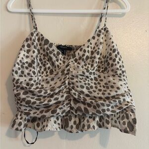 Forever 21 Ivory and Brown Leopard Ruched Spaghetti Strap Cami